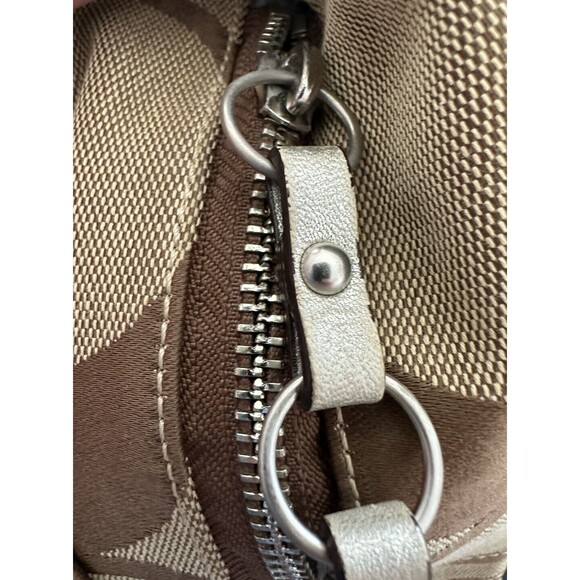 COACH Signature Monogram Bag Style 11648 Carly Shoulder Handbag Tan Preowned - Picture 9 of 12